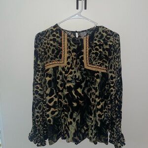 Leopard Print Blouse with Embroidered Detail